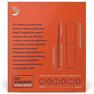 Rico by D'Addario Bb Clarinet Reed - Box of 10 2.0/2.5/3.0